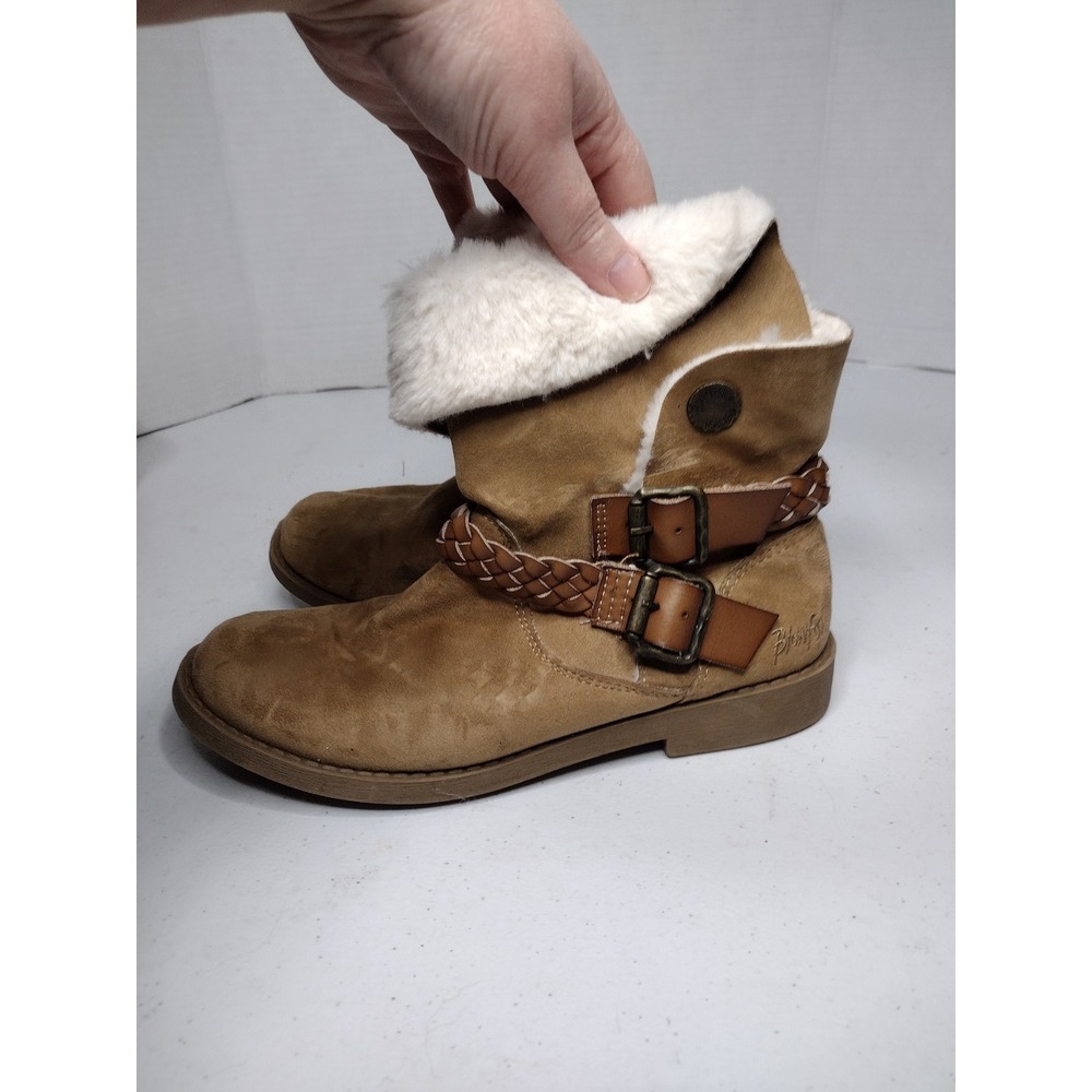 Blowfish Malibu Kids Tan Faux Fur Lined Ankle Boots Braided Buckle Size‎ 3